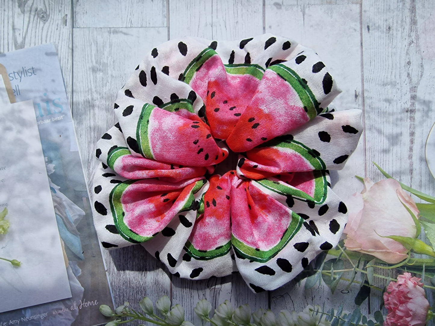 Watermelon Slices Cotton Scrunchie