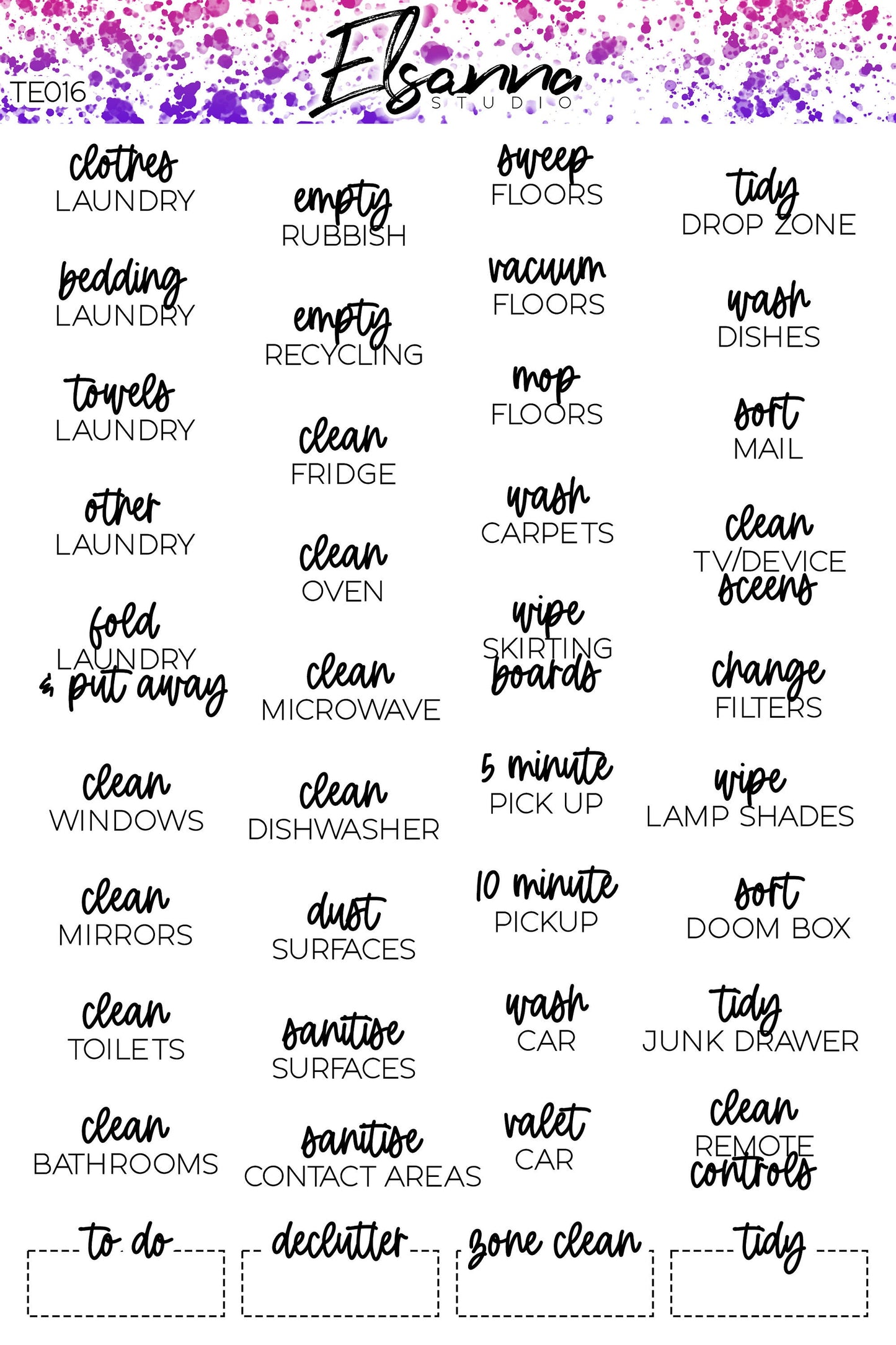 Word Stickers | Script Stickers | Planner Scripts | Chores