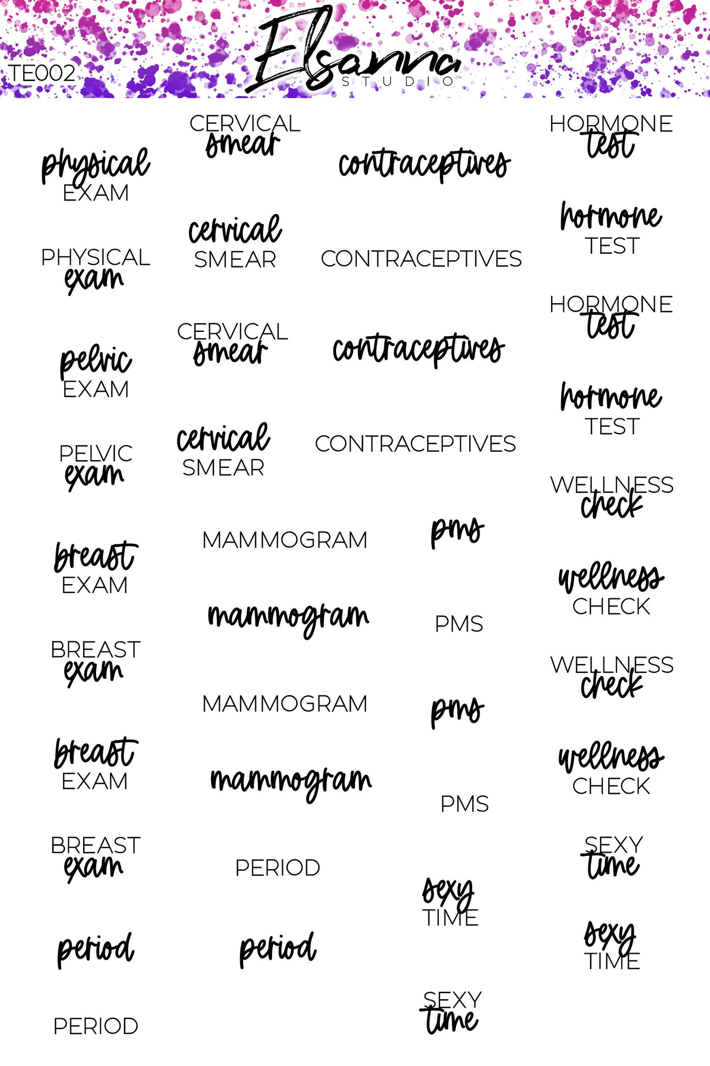 Word Stickers | Script Stickers | Planner Scripts | Female Health