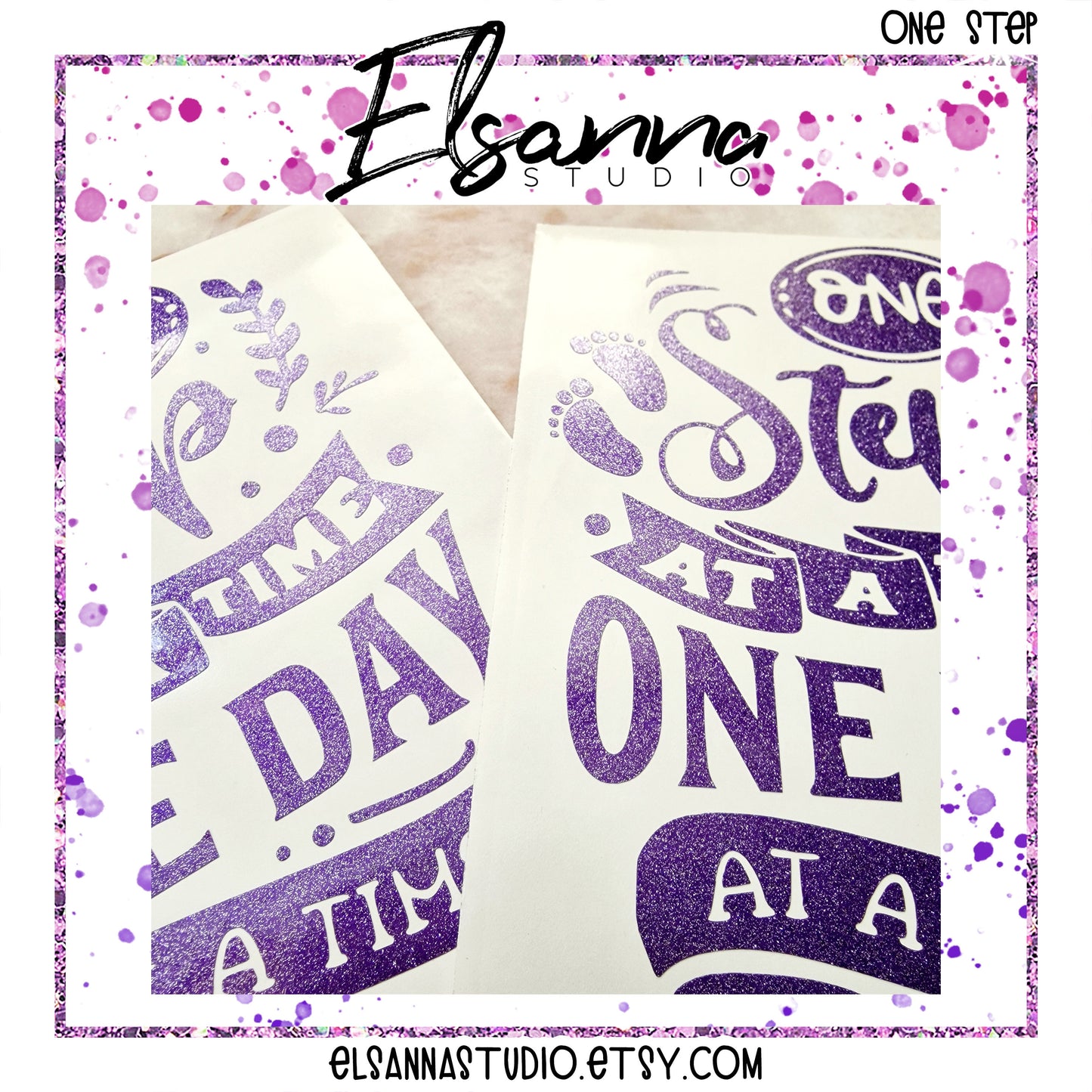 Vinyl Decal | Glitter Purple | Script | One Step At A Time