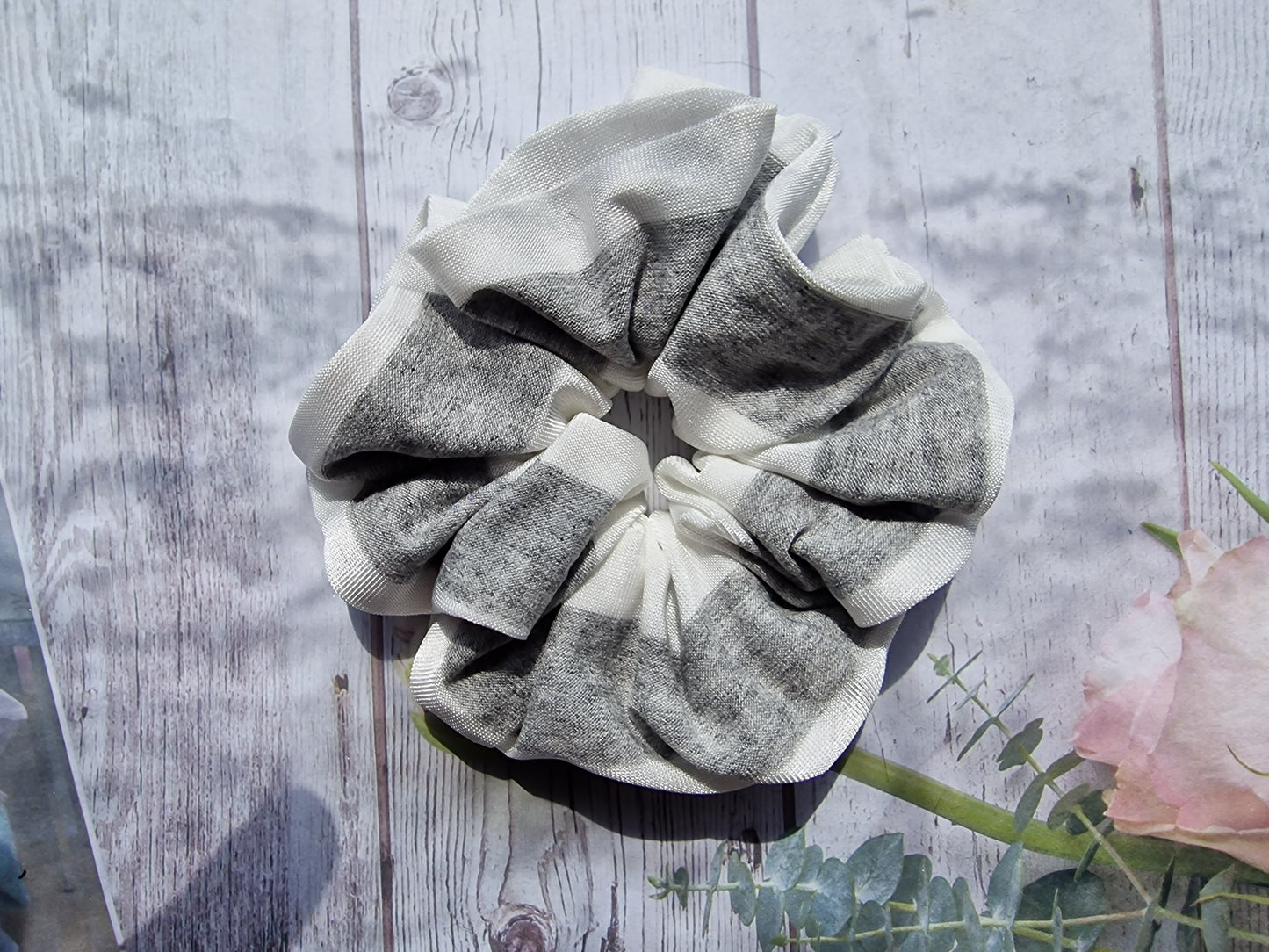 Grey and White Striped Jersey Scrunchie