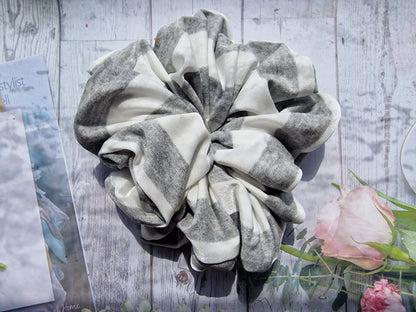 Grey and White Striped Jersey Scrunchie