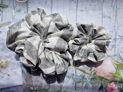 Grey and White Striped Jersey Scrunchie