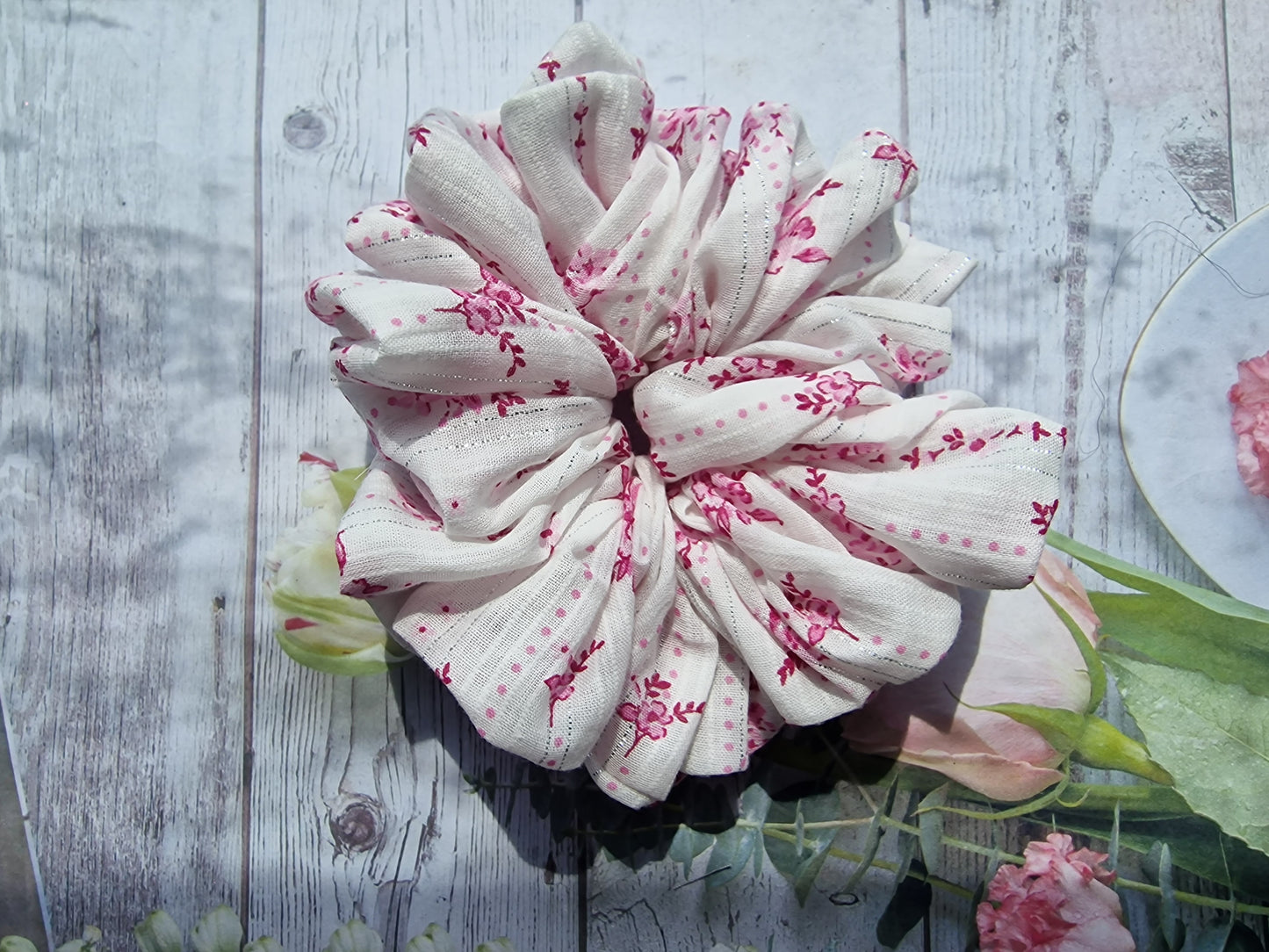 Pink and White Floral Super Light Scrunchie