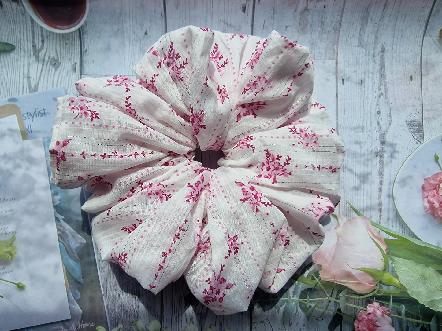 Pink and White Floral Super Light Scrunchie