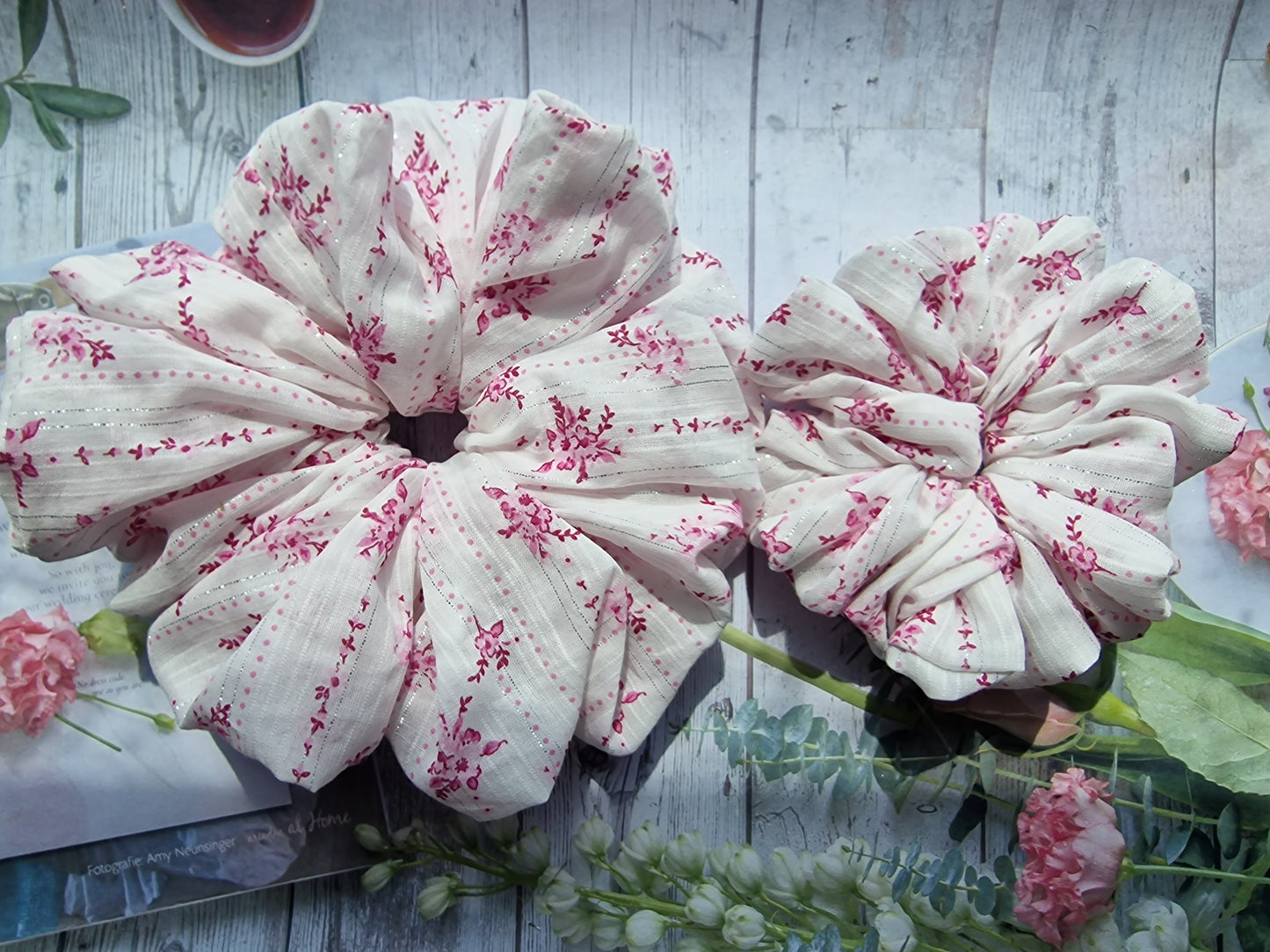 Pink and White Floral Super Light Scrunchie