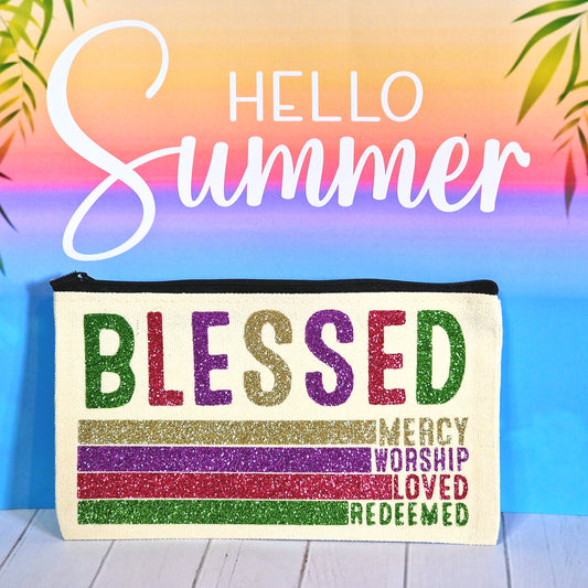 Make Up Bag | Pencil Pouch | Canvas Zipper Bag Pouch | Blessed