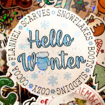 Hello Winter Snowflakes Die Cut Sticker