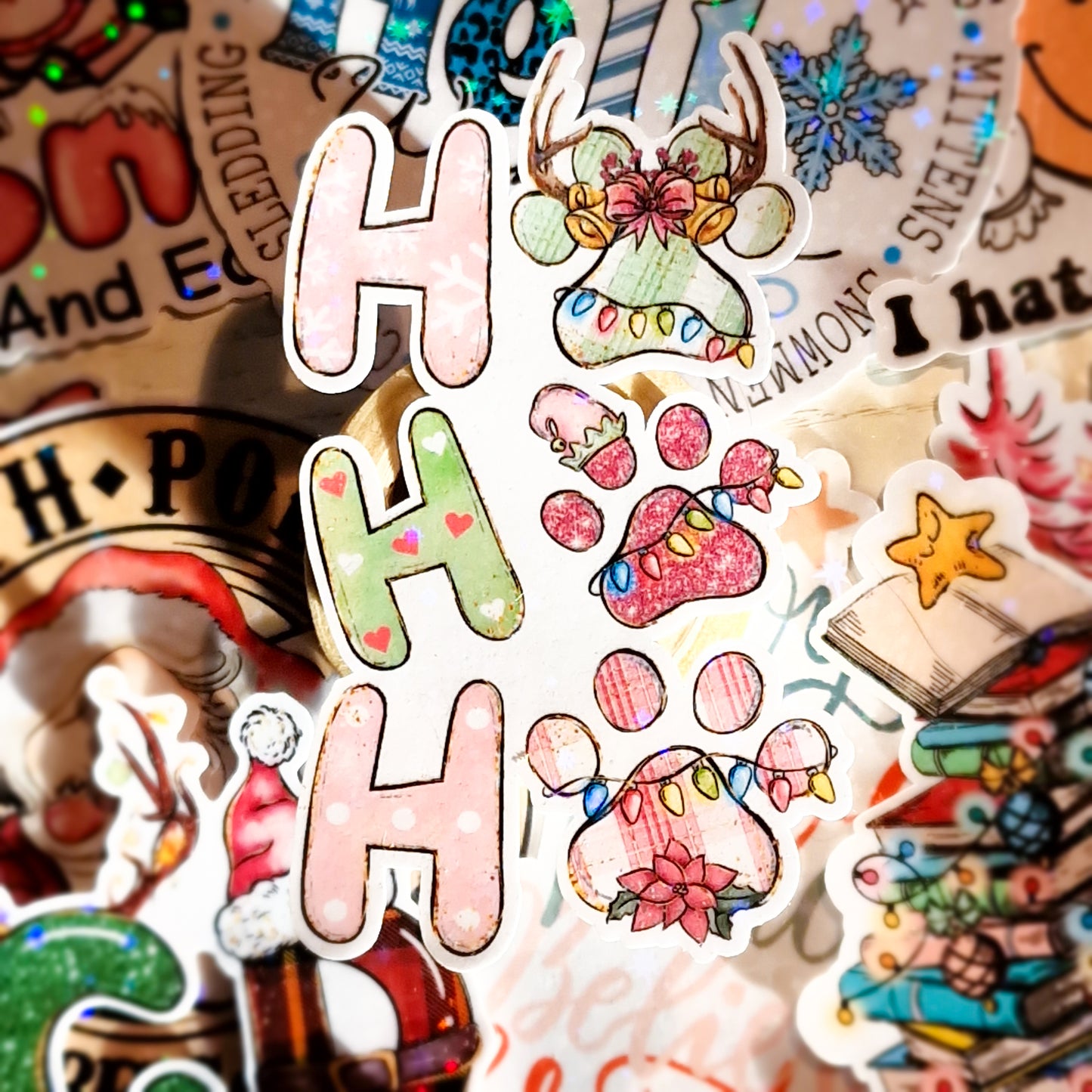 HoHoHo Paw Prints Christmas Die Cut Sticker