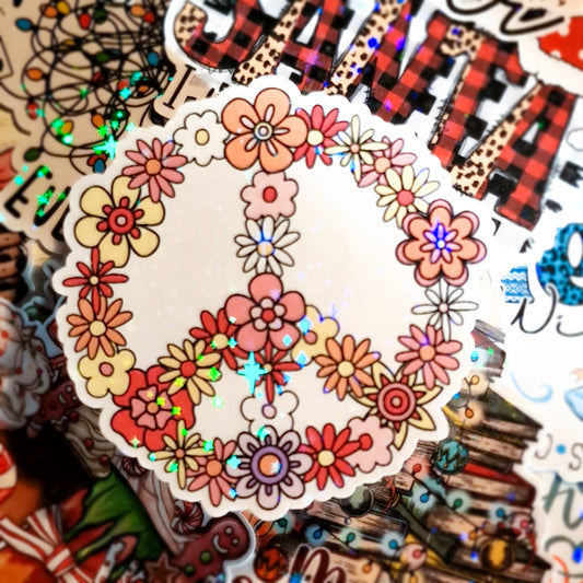 Floral Peace Sign Die Cut Sticker