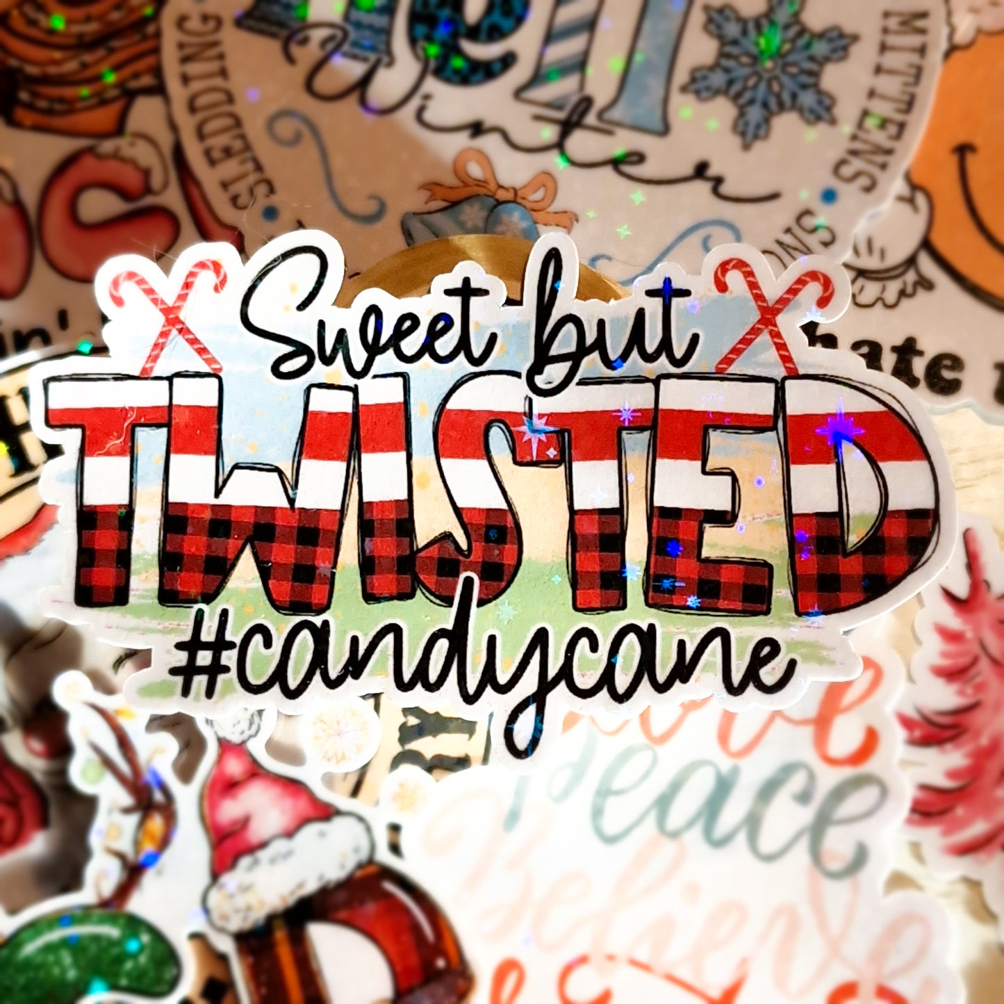 Sweet but Twisted Candy Cane Christmas Die Cut Sticker