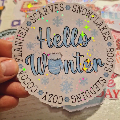 Hello Winter Snowflakes Die Cut Sticker