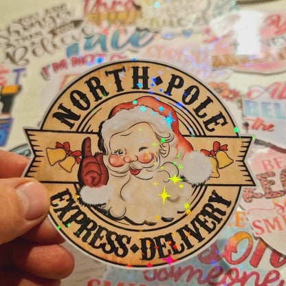 North Pole Express Delivery Santa Christmas Die Cut Sticker