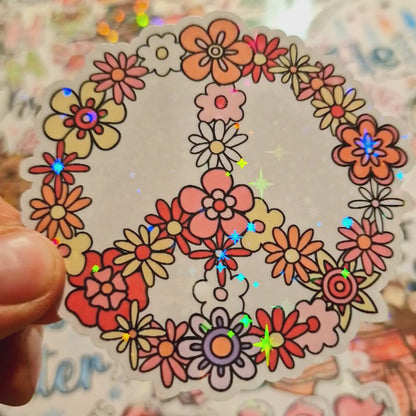 Floral Peace Sign Die Cut Sticker