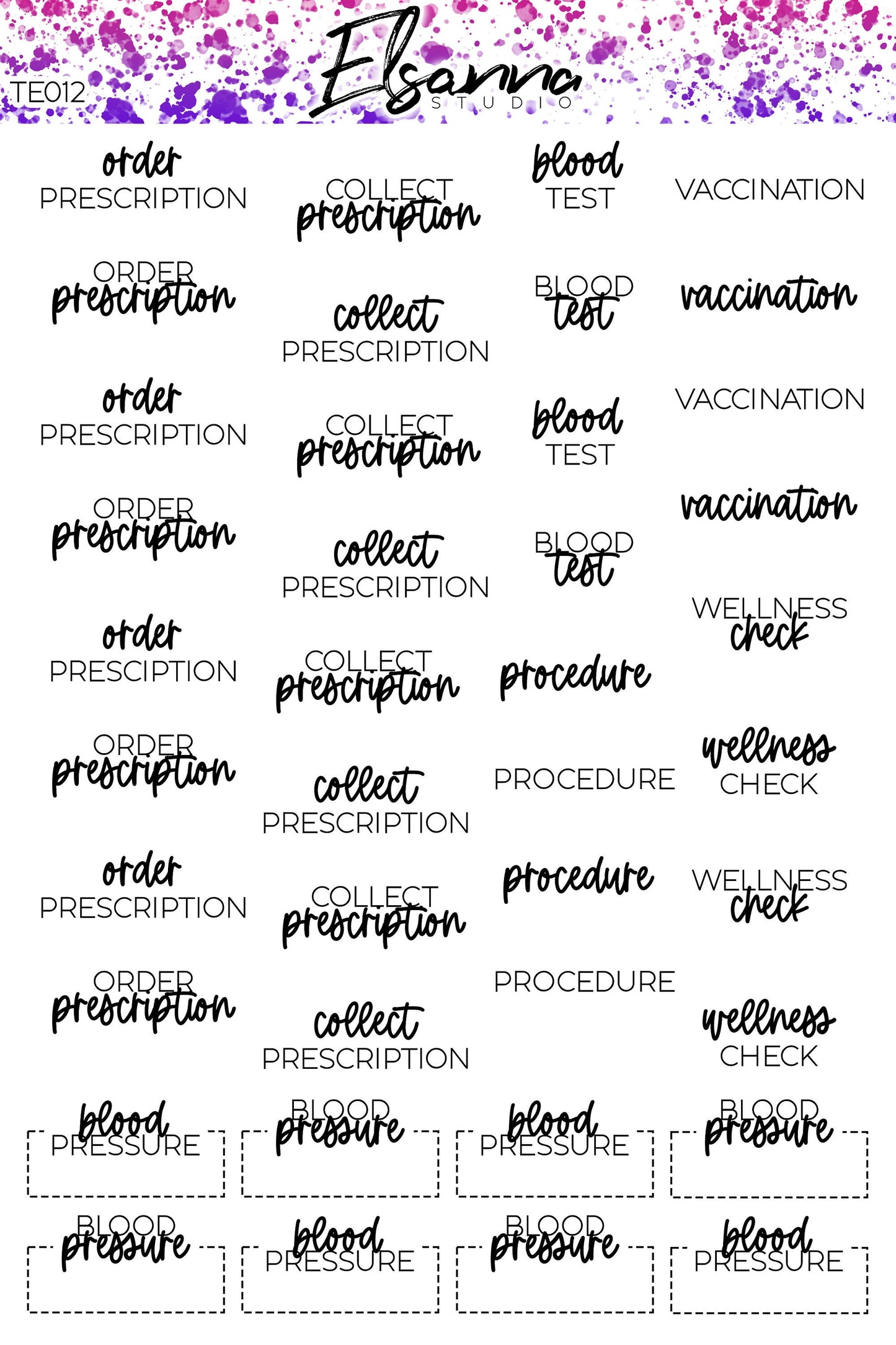 Word Stickers | Script Stickers | Planner Scripts | Health