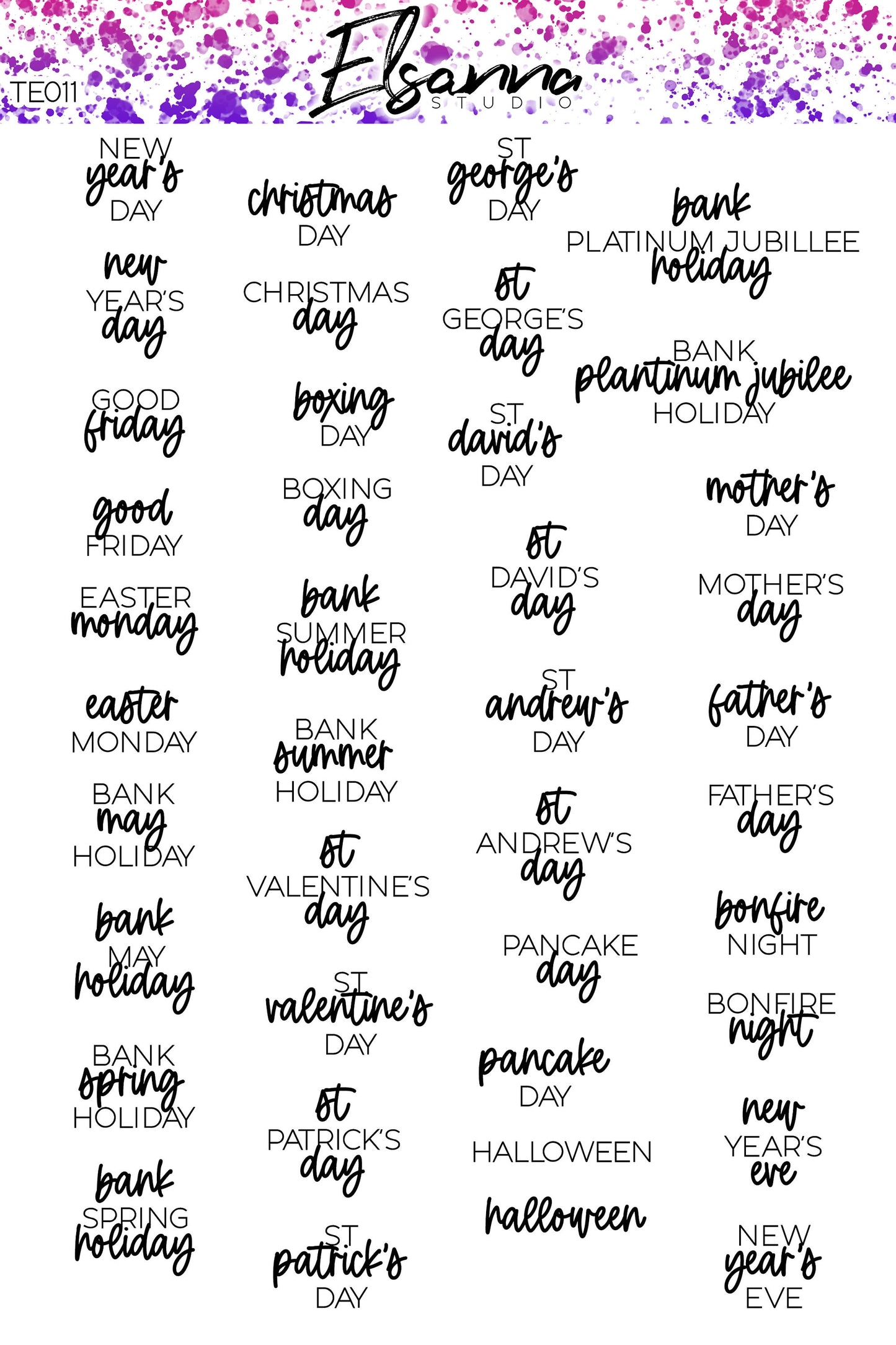 Word Stickers | Script Stickers | Planner Scripts | Holidays