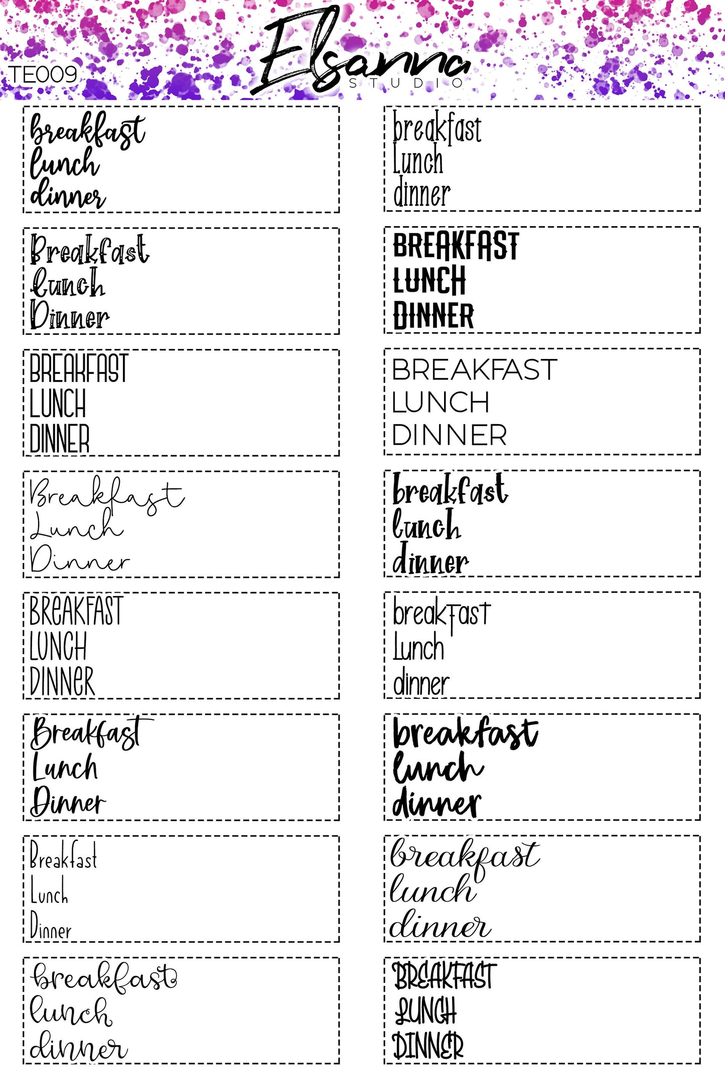 Word Stickers | Script Stickers | Planner Scripts | Menu Planning 1