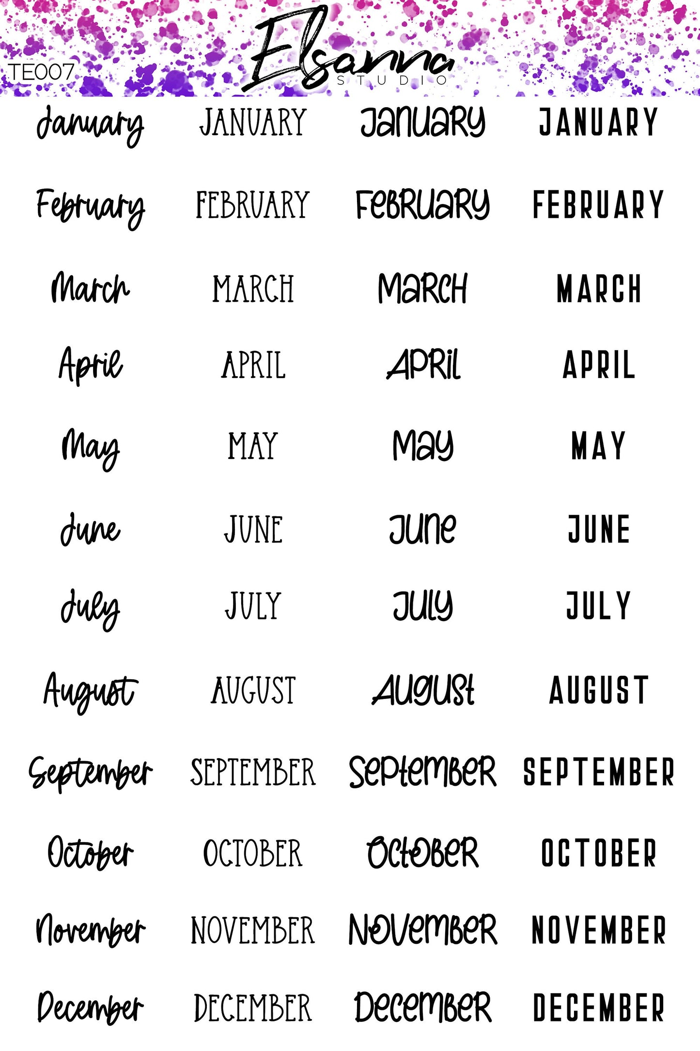 Word Stickers | Script Stickers | Planner Scripts | Months