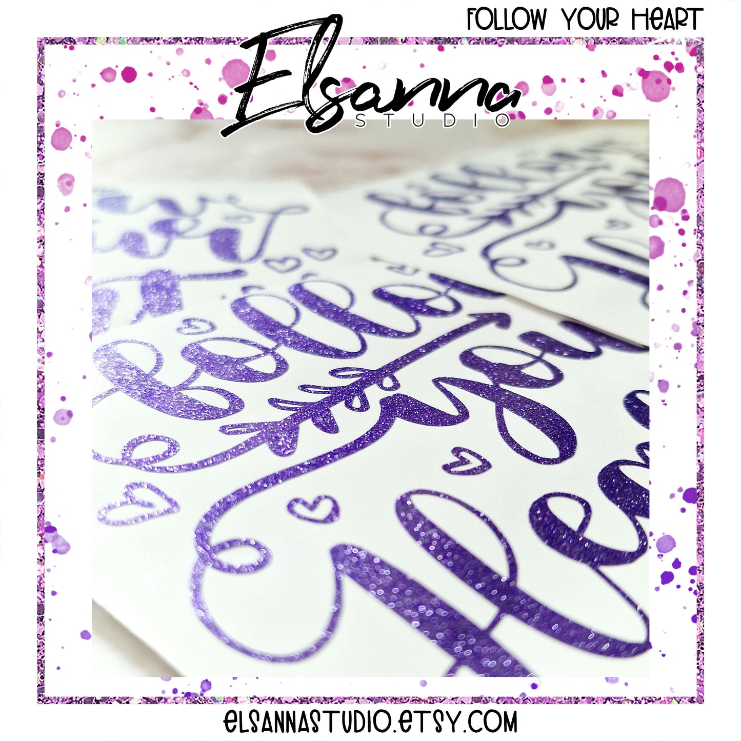 Vinyl Decal | Glitter Purple | Hearts | Follow Your Heart