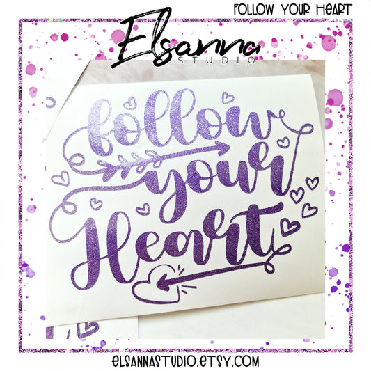 Vinyl Decal | Glitter Purple | Hearts | Follow Your Heart