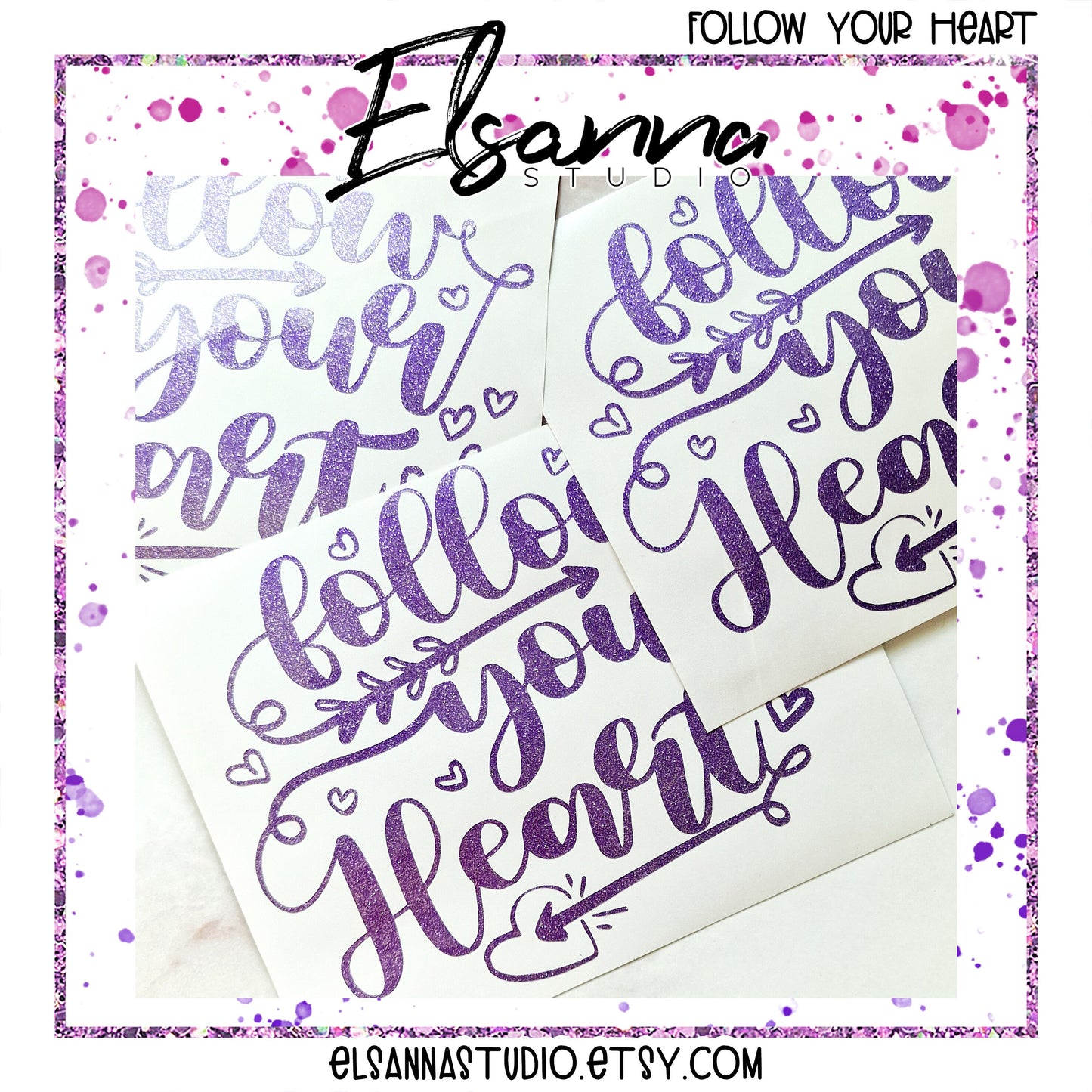 Vinyl Decal | Glitter Purple | Hearts | Follow Your Heart