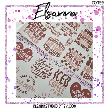 Coffee Sticker Sheet | Coffee | Iced Coffee | CoffeeHolic | Coffee Stickers