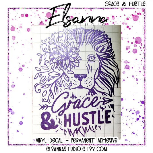 Vinyl Decal | Glitter Purple | Lion | Flower | Grace & Hustle