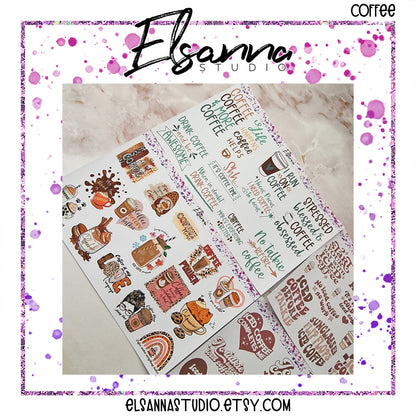 Coffee Sticker Sheet | Coffee | Iced Coffee | CoffeeHolic | Coffee Stickers